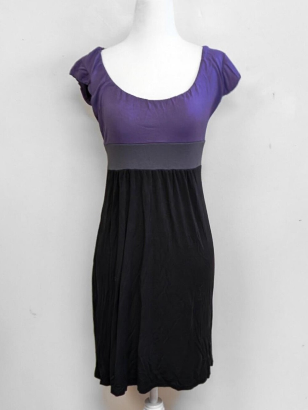 2000s Velvet Torch Purple & Black Empire Mini Dress with Gray Waistband | Size S